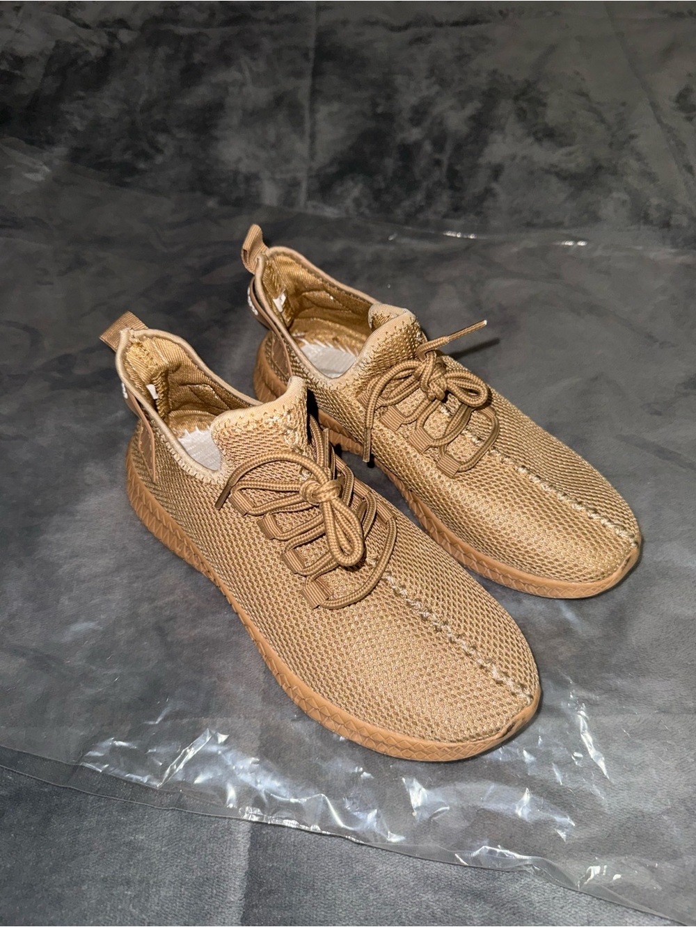 Lightweight Knit Lace-Up Sneakers in Tan